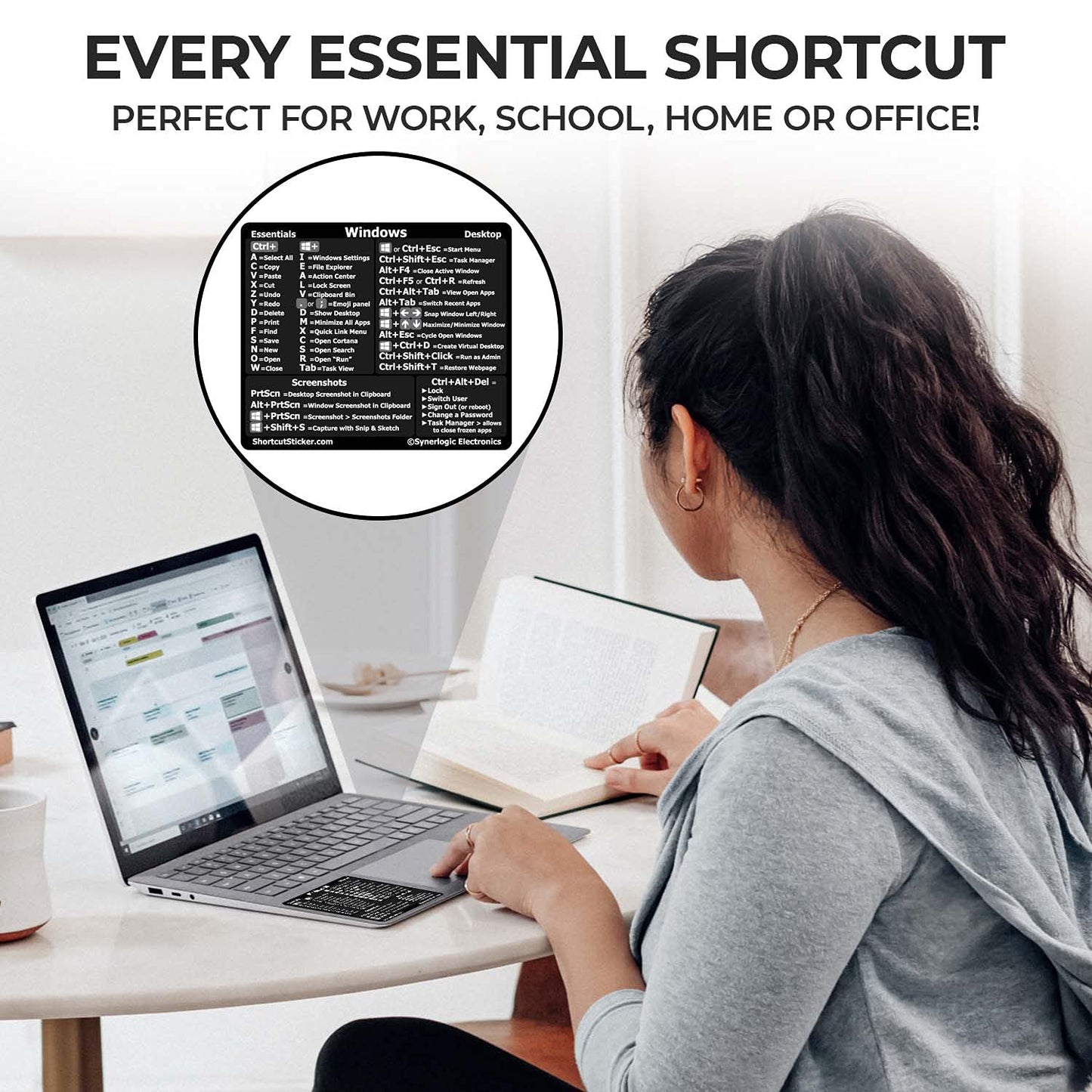 Windows PC Reference Keyboard Shortcut Vinyl Sticker, Laminated, no-Residue Adhesive, for Any PC Laptop or Desktop SM: 3"x2.5" (Black)