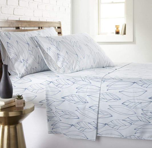 Premium Vilano Choice Modern Sheet Sets Color Modern Foliage White-Blue Size Queen