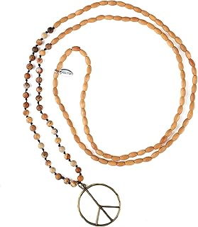 Peace Sign Necklace with Beads and Crystal Pendant