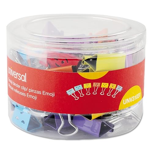 Medium Emoji-Themed Binder Clips with Storage Tub, 42 Pack
