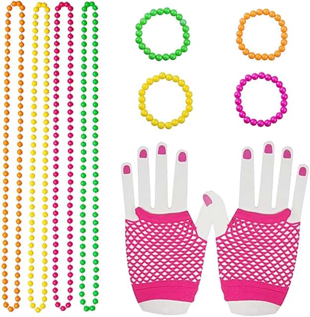 Colorful 80s Women Costume Accessories Set
