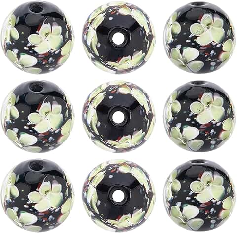 20mm Green and Black Flower Beads for Jewelry Making