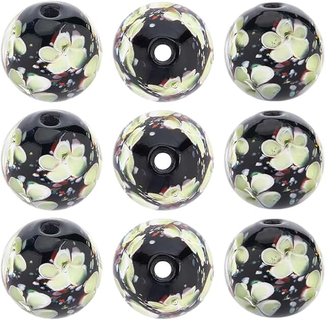 20mm Green and Black Flower Beads for Jewelry Making