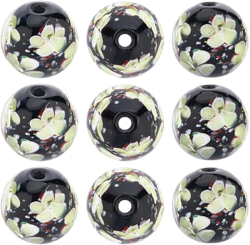 20mm Green and Black Flower Beads for Jewelry Making