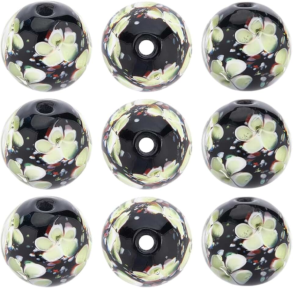 20mm Green and Black Flower Beads for Jewelry Making