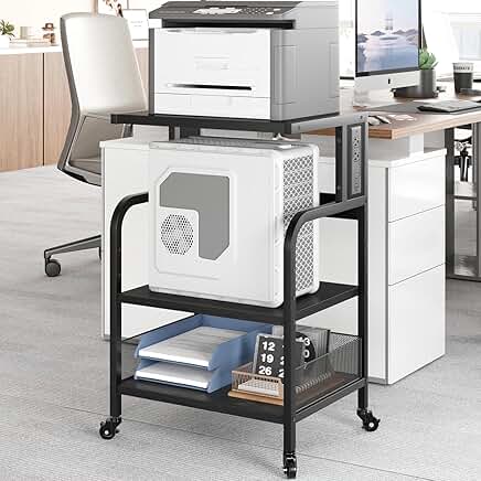 Large 3-Tier Printer Stand with Power Outlet and Wheels