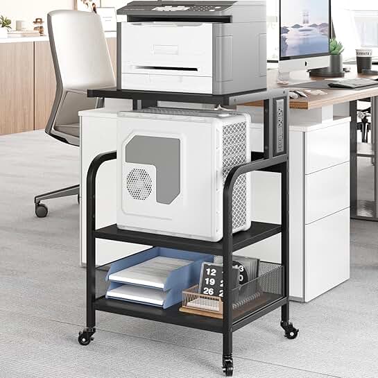 Large 3-Tier Printer Stand with Power Outlet and Wheels