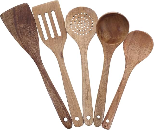 Natural Wooden Cooking Utensils Set for Kitchen and Serving
