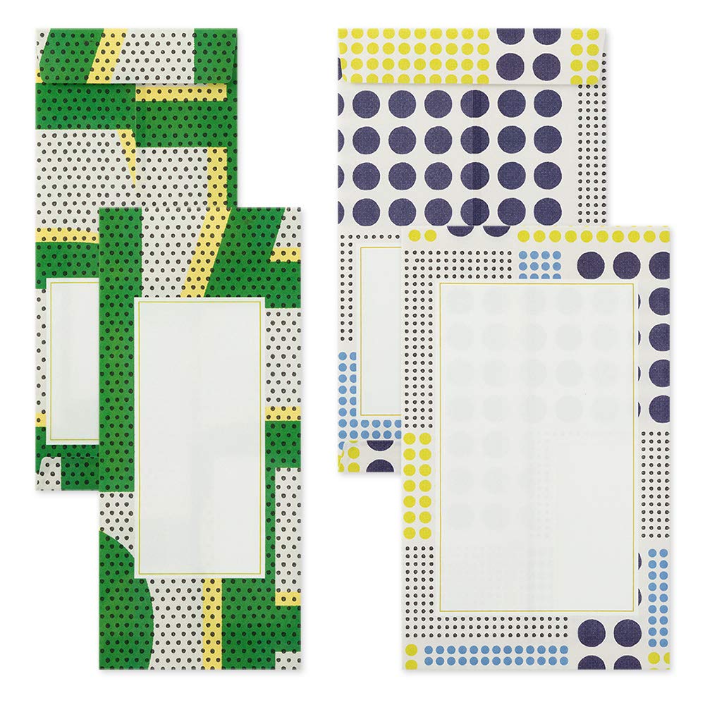 Letter set with rattle, five envelope sizes, geometric pattern