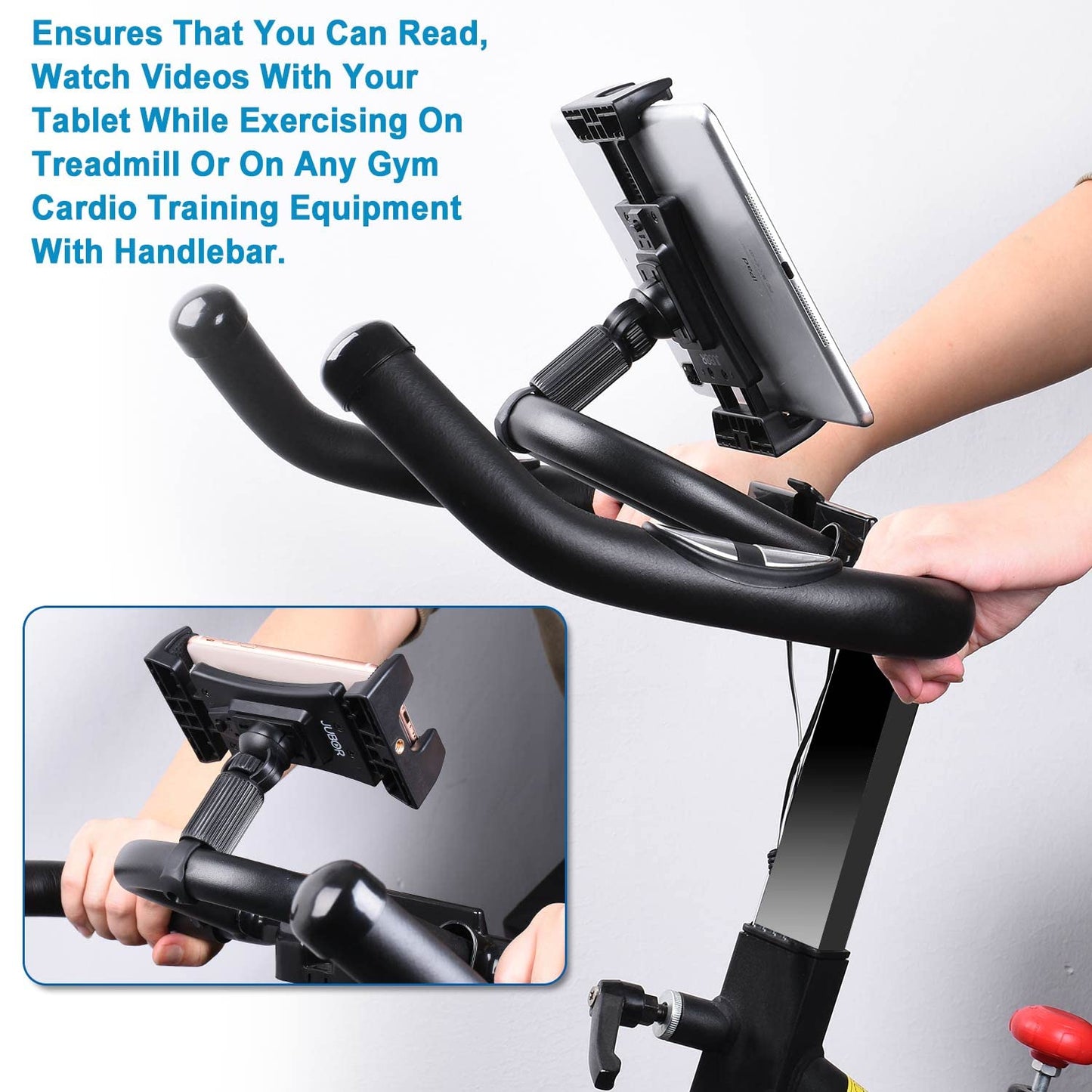Bike Tablet Holder, Portable Bicycle Car Phone Tablet Mount for Indoor Gym Treadmill, Spinning, Exercise Bike iPad Holder, iPad Pro, iPad Mini, 2, 3, iPad Air, iPhone Smartphone
