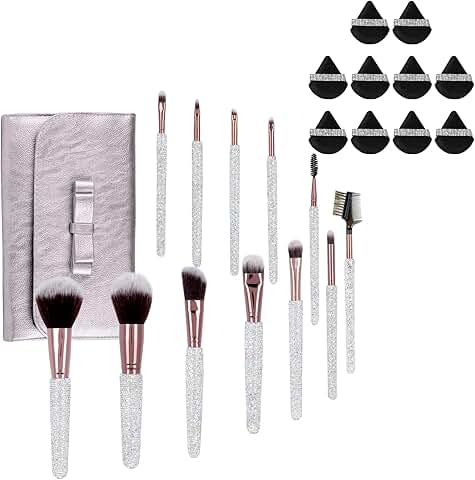 Set of 22 Crystal Makeup Brushes and Powder Puffs