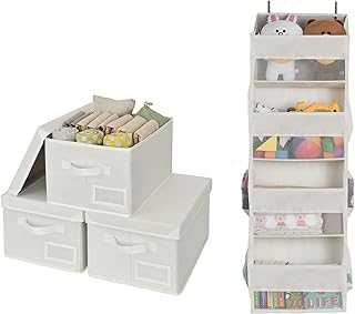 Set of 3 storage boxes with lids and over-the-door organizer