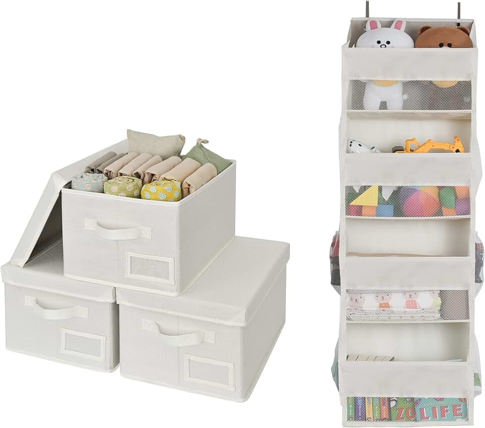Set of 3 storage boxes with lids and over-the-door organizer