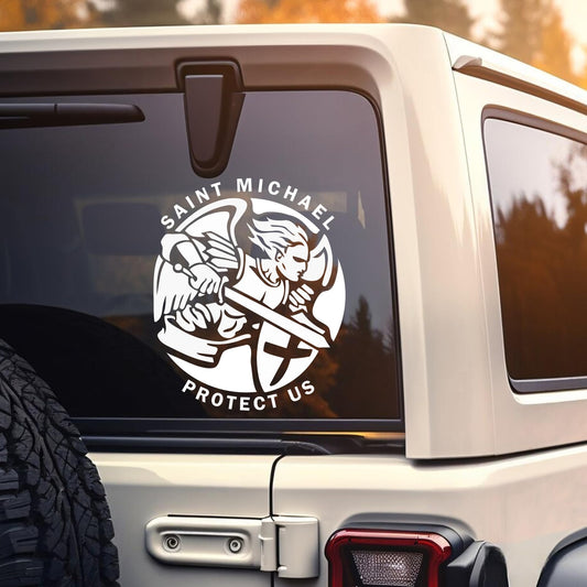 Protect Us Car Decal with Archangel Prayer