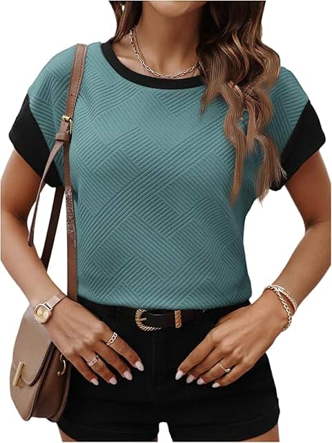 Women's Short Sleeve Color Block Dressy Blouse