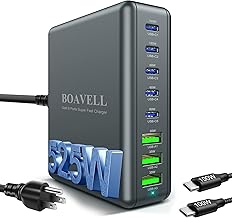 8-Port 525W GaN USB C Charger with 100W Cable