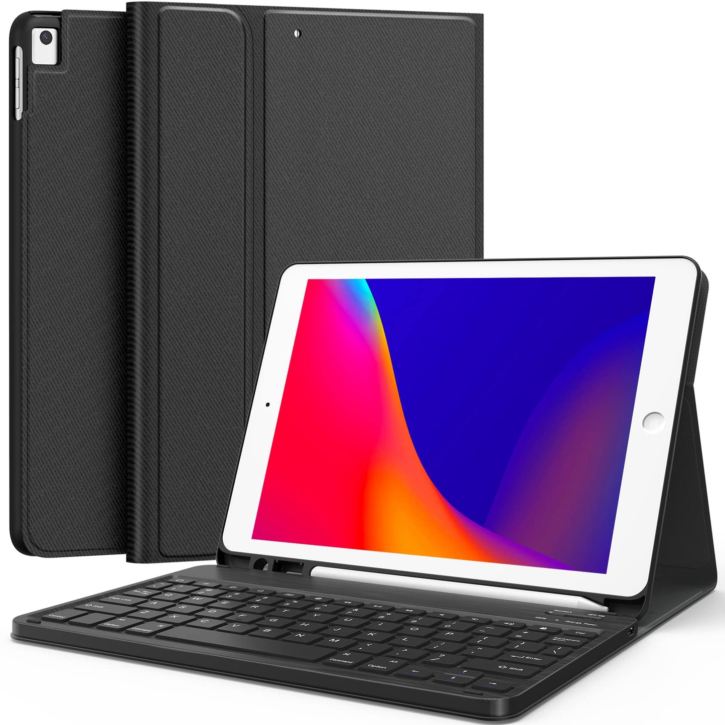 Keyboard Case for iPad 9th Generation (2021)/8th Gen/7th Gen 10.2 Inch, Detachable Wireless with Pencil Holder Stand Folio Keyboard Cover for New iPad 9th Gen/8th Gen/7th Gen 10.2, Black