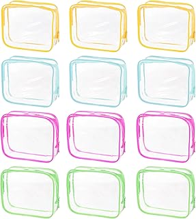 12-Pack Clear PVC Toiletry and Makeup Bags in Various Colors