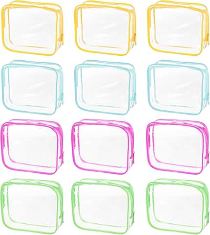 12-Pack Clear PVC Toiletry and Makeup Bags in Various Colors