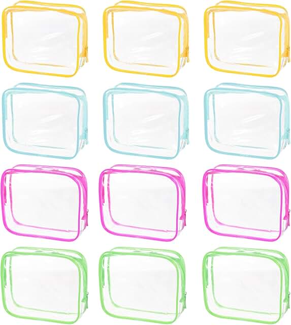 12-Pack Clear PVC Toiletry and Makeup Bags in Various Colors