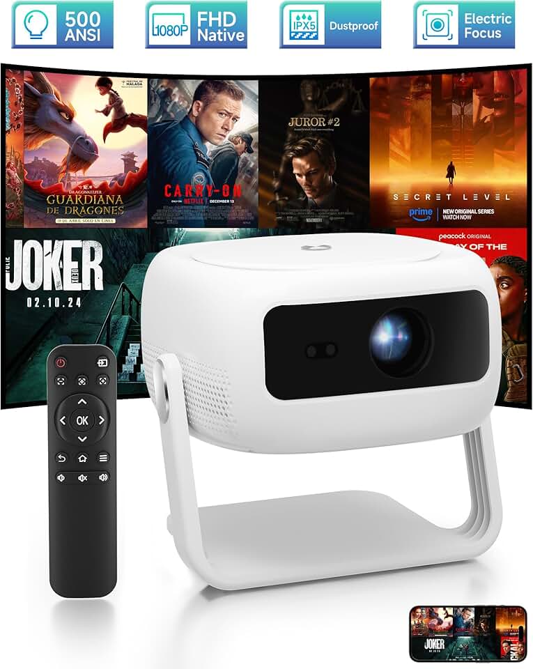 1080P HD Projector with 4K Support and WiFi 6