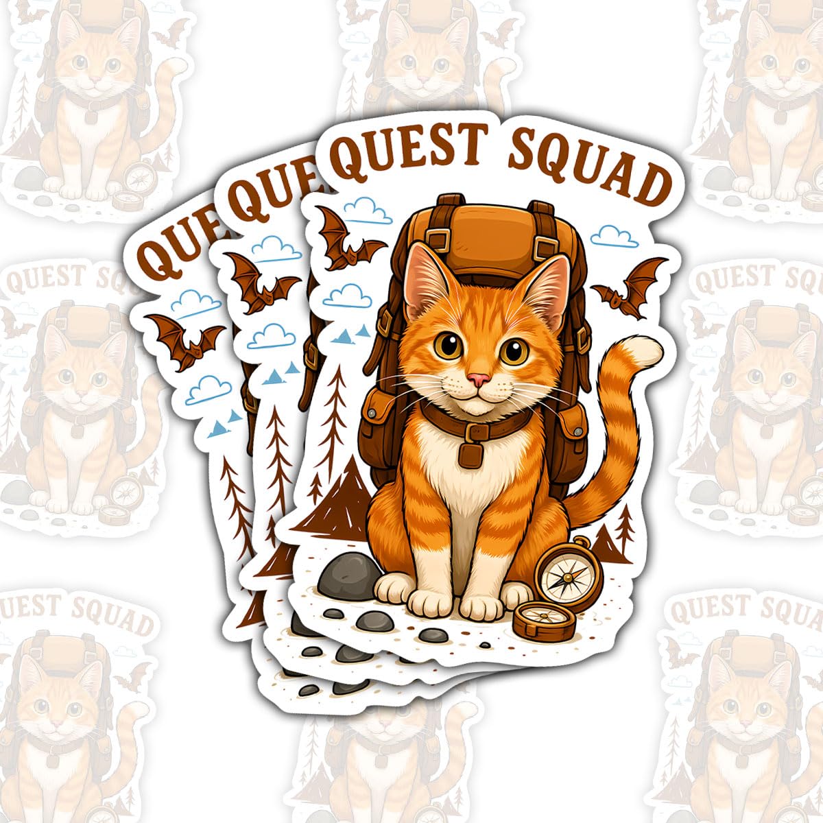 Three Cat Adventure Stickers for Laptops and Water Bottles