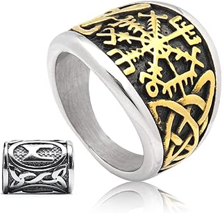 Golden Stainless Steel Viking Compass Ring for Men and Women