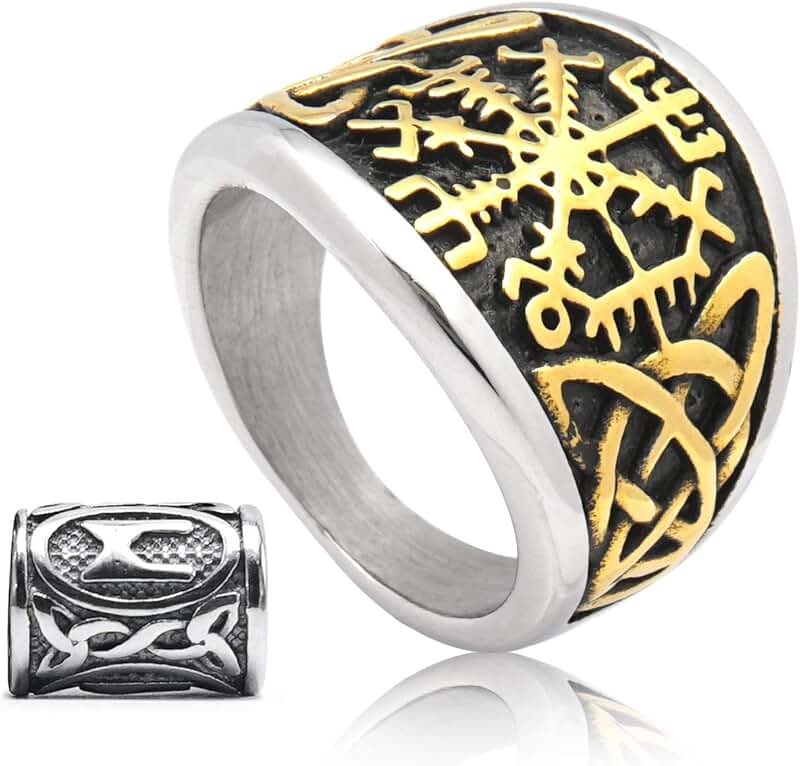 Golden Stainless Steel Viking Compass Ring for Men and Women