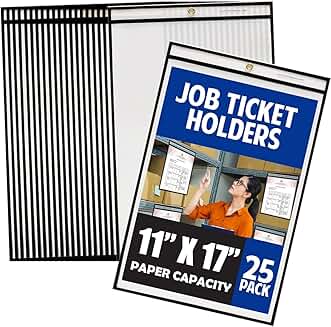 Stitched 11x17 Inch Clear Job Ticket Holders, Pack of 25