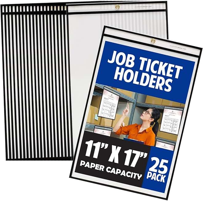 Stitched 11x17 Inch Clear Job Ticket Holders, Pack of 25