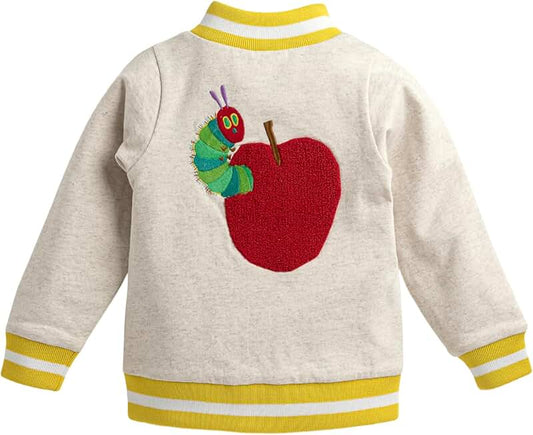 Organic toddler bomber jacket with The Very Hungry Caterpillar design