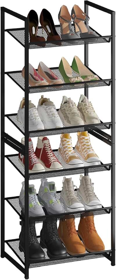 Six-Tier Tall Shoe Rack with Adjustable Shelves