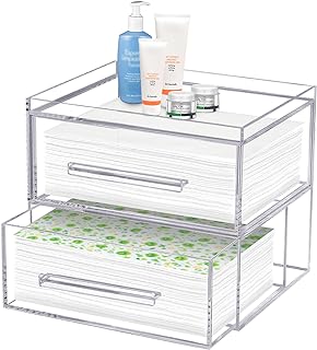 Acrylic Face Towel Storage Box with Two Drawers