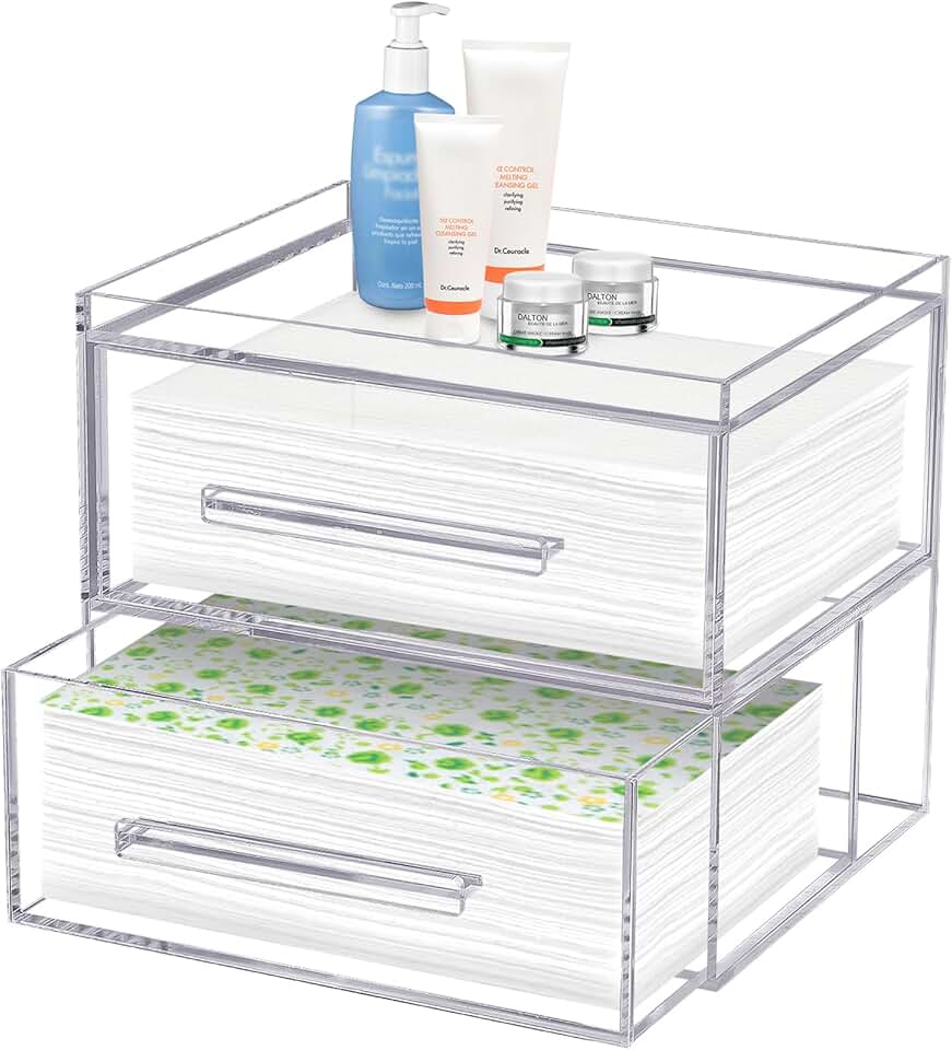 Acrylic Face Towel Storage Box with Two Drawers