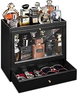 Leather Cologne Organizer with Drawer Storage