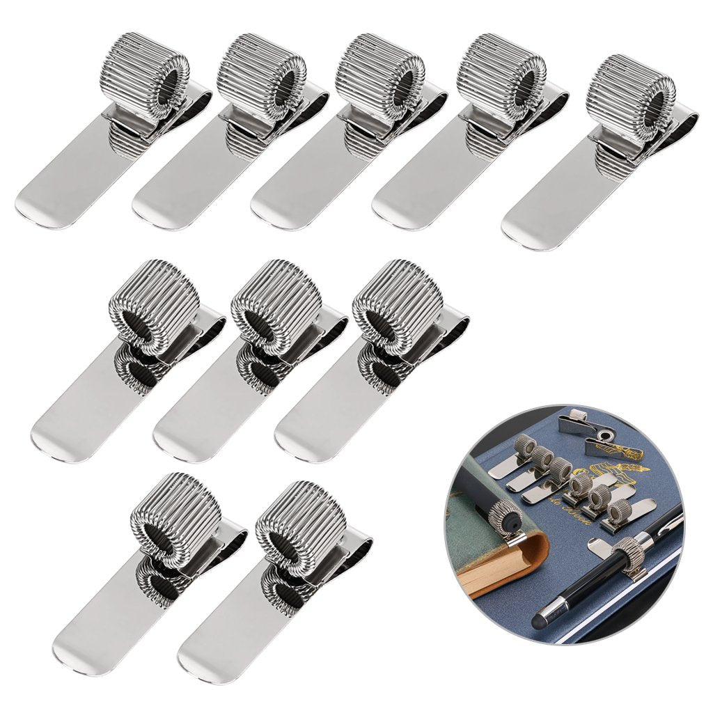 Stainless Pen Holder Clips for Notebook and Clipboard, Pack of 10