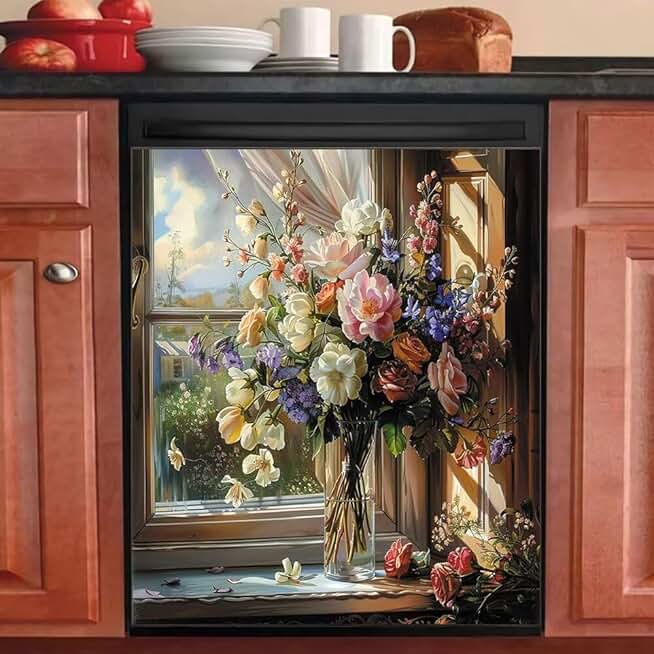 Colorful flower magnet cover for fridge door