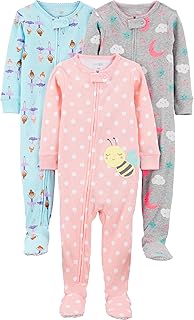 Girls' three-pack snug fit cotton footed pajamas