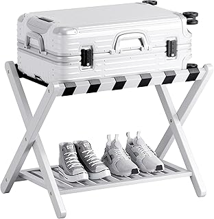 Foldable Bamboo Luggage Rack with Storage Shelf