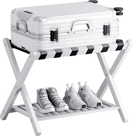 Foldable Bamboo Luggage Rack with Storage Shelf