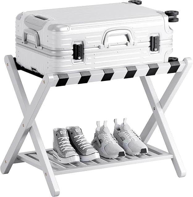 Foldable Bamboo Luggage Rack with Storage Shelf