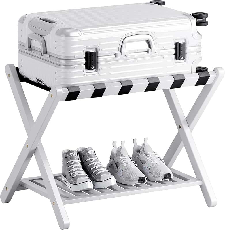 Foldable Bamboo Luggage Rack with Storage Shelf