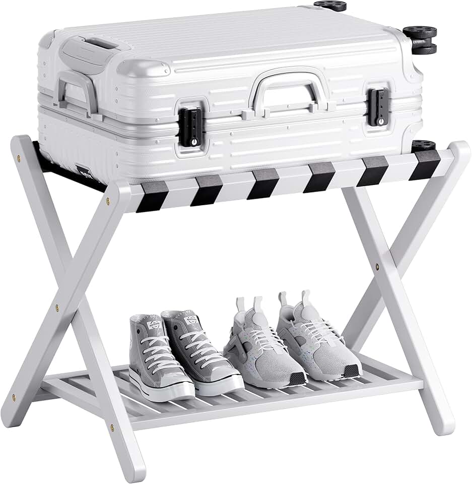 Foldable Bamboo Luggage Rack with Storage Shelf