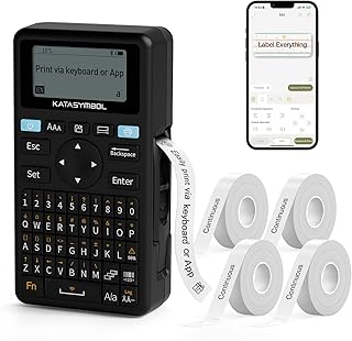 Bluetooth label maker with 4 tapes, keyboard, app, fonts, icons