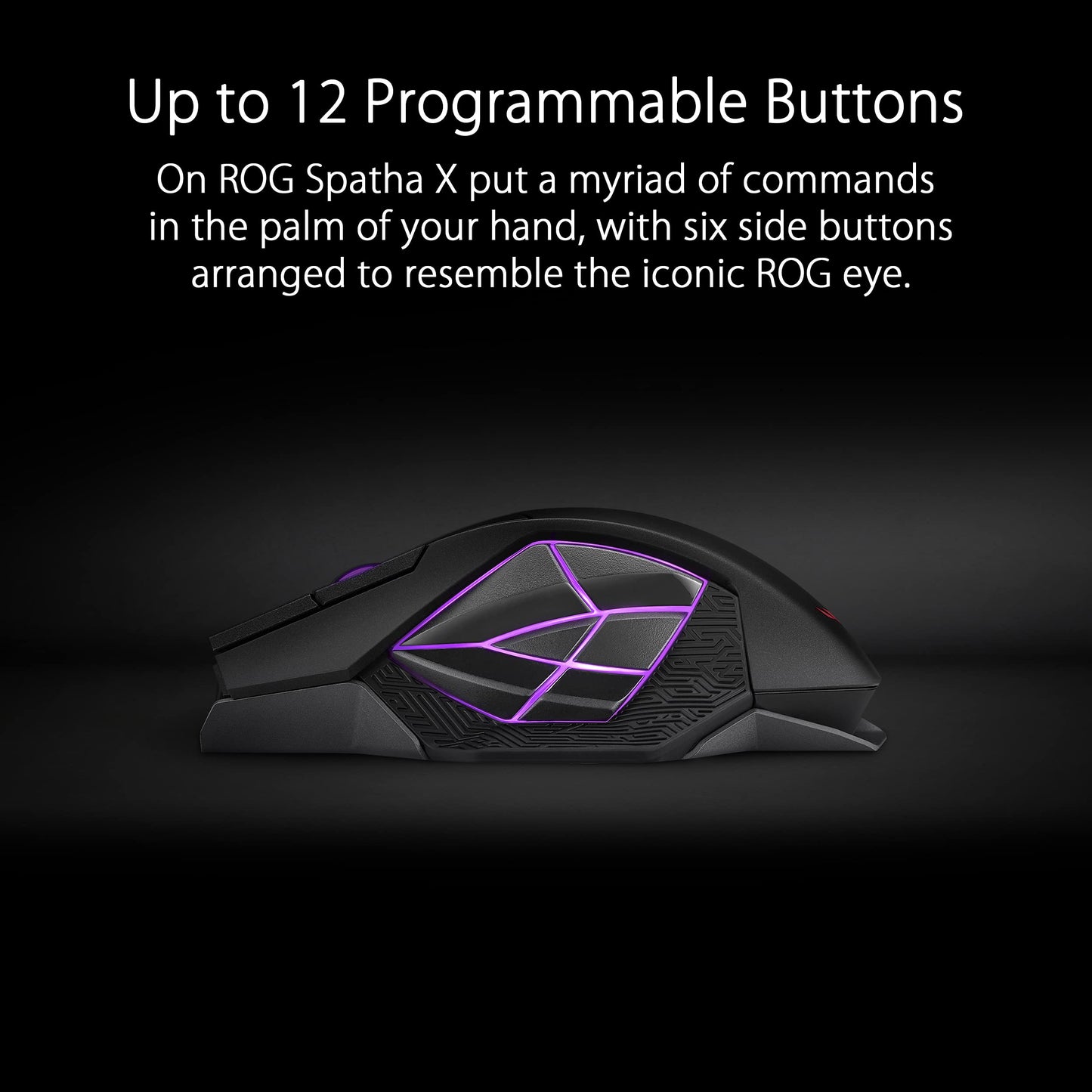 ROG Spatha X Wireless Gaming Mouse (Magnetic Charging Stand, 12 Programmable Buttons, 19,000 DPI, Push-fit Hot Swap Switch Sockets, ROG Micro Switches, ROG Paracord and Aura RGB lighting)