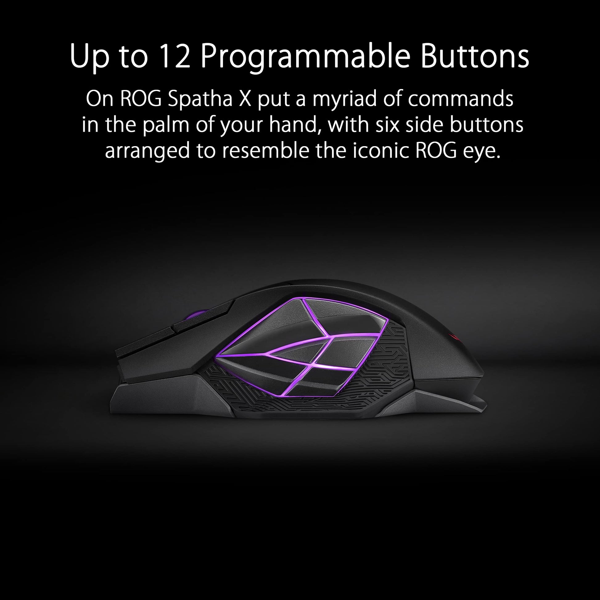 ROG Spatha X Wireless Gaming Mouse (Magnetic Charging Stand, 12 Programmable Buttons, 19,000 DPI, Push-fit Hot Swap Switch Sockets, ROG Micro Switches, ROG Paracord and Aura RGB lighting)