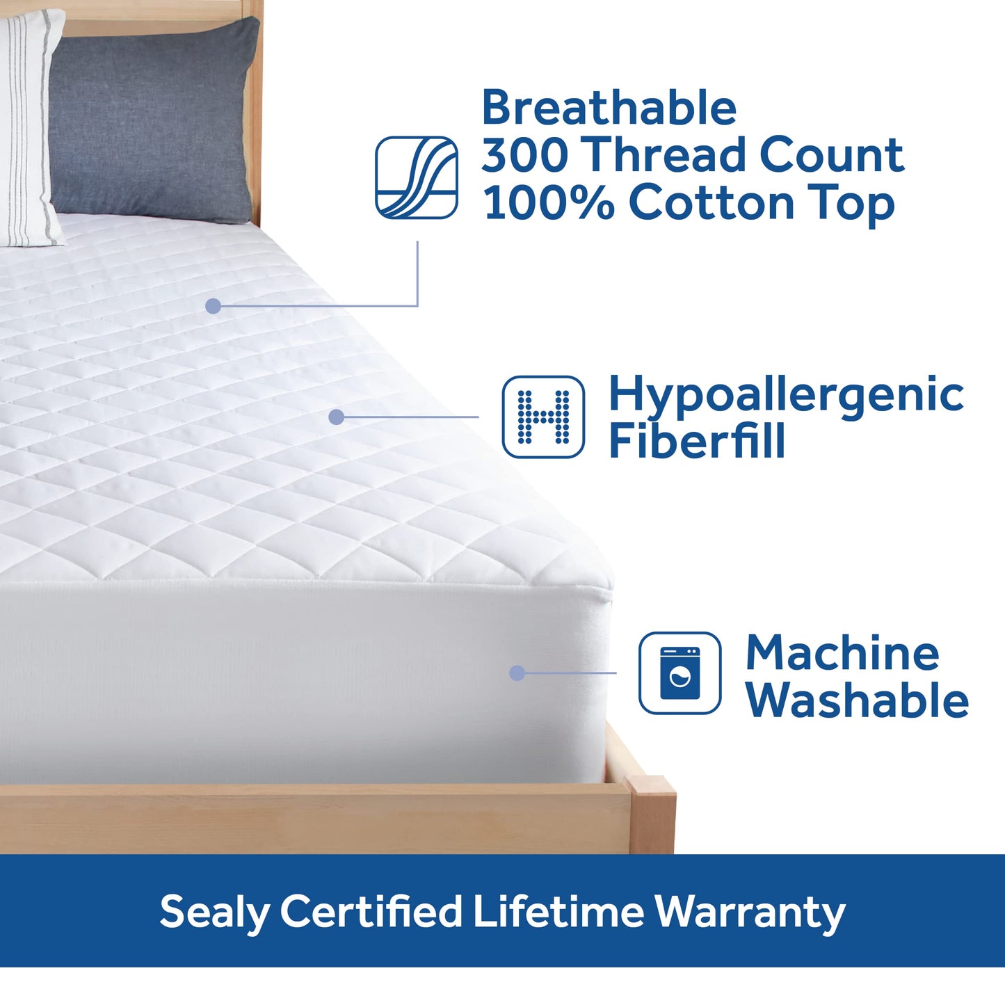 Cotton Top Fitted Mattress Pad, Queen