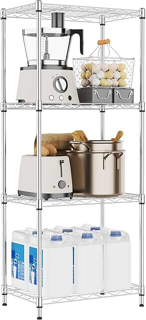 4-Tier Metal Storage Shelf with Wheels, 17.7" W x 41.9" H