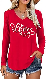 Women's V-Neck Long Sleeve Heart Graphic Blouse