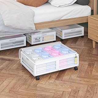Large Bamboo Underbed Storage Bins with Wheels, 2 Pack